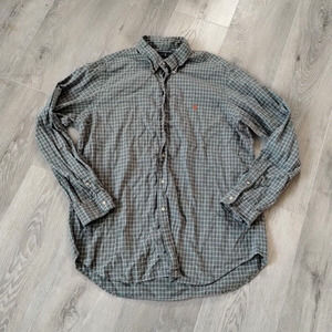 Ralph Lauren Button Down Shirt Mens XL Green Plaid Long Sleeve Small Orange Pony